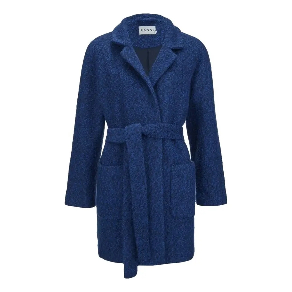 Ganni XS Blue Marble Wool Boucle Coat